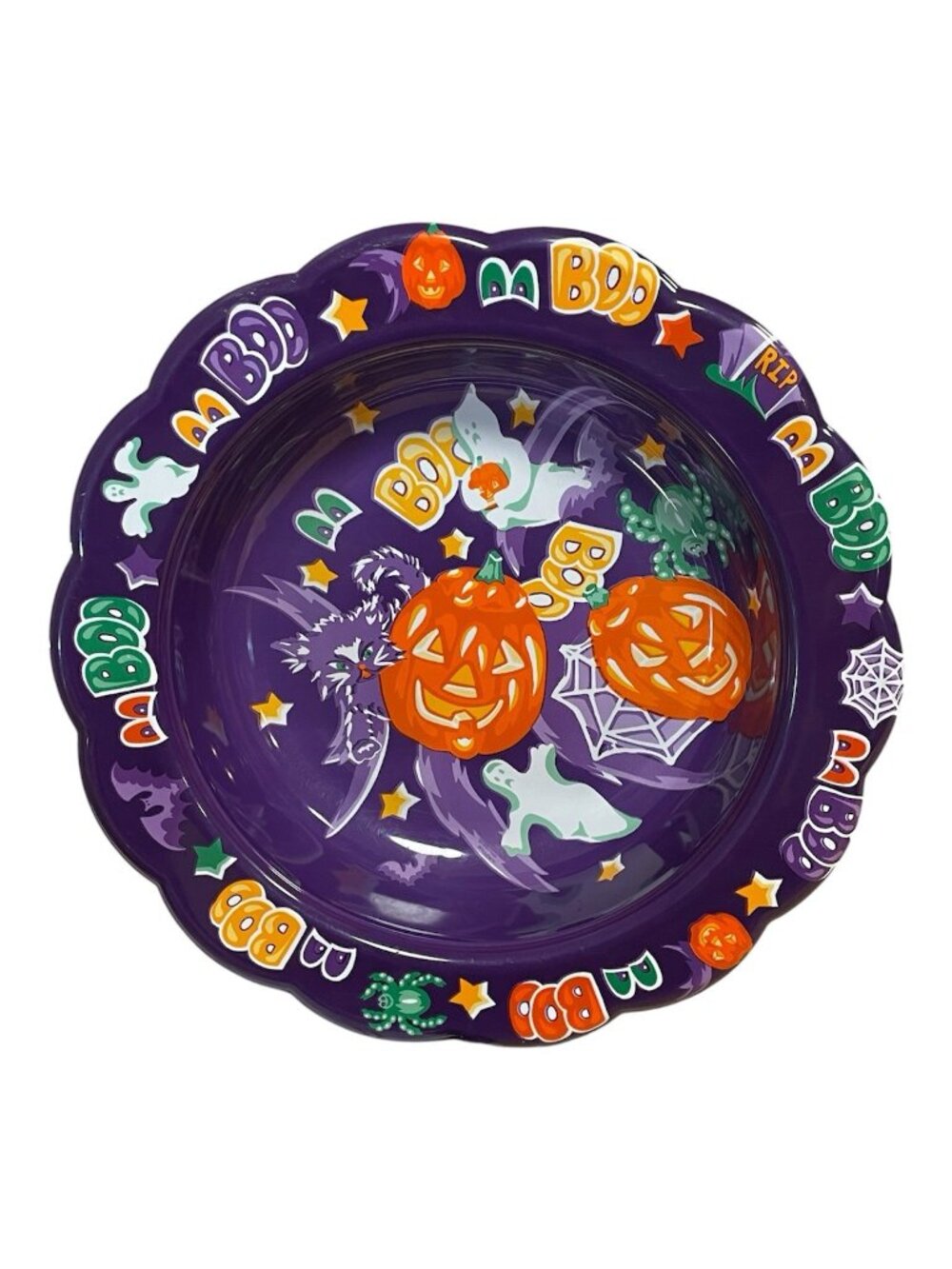 Vtg 90s Trick or Treat Candy Halloween Bowl Ullman Pumpkin Ghosts Vintage